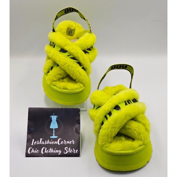UGG Women's Animalia Green Disco Cross Slide Platform Sandals Size 7 2695 - Picture 2 of 16